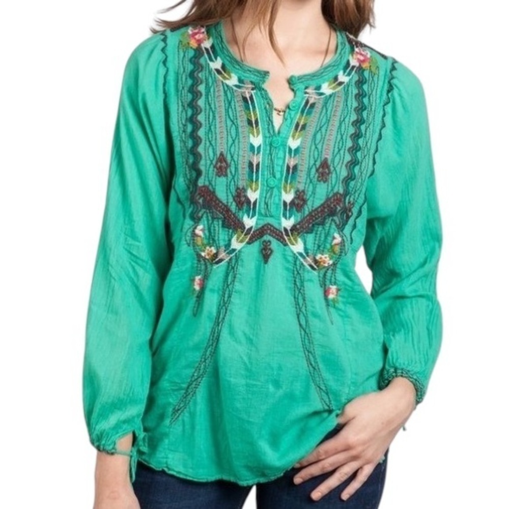 BIYA x JOHNNY‎ WAS Skyla Embroidered Peasant Blouse